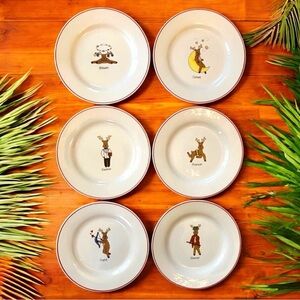 VINTAGE ABC Distributing LTD Reindeer Christmas Plate Set - Set of 6
